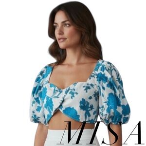 NWT Misa Los Angeles Blue and White Floral Blouse Size Small